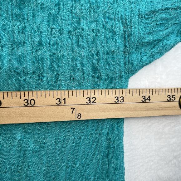 Soft Surroundings Plus 3X Top Linen Blend Shirt Gauzy Flowy Teal Button Front - Picture 7 of 10